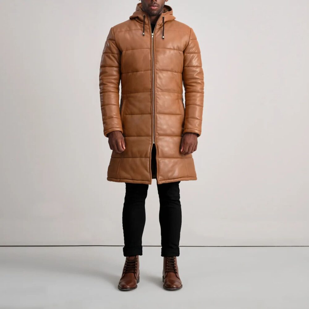 Kian Tan Hooded Leather Puffer Coat for Men