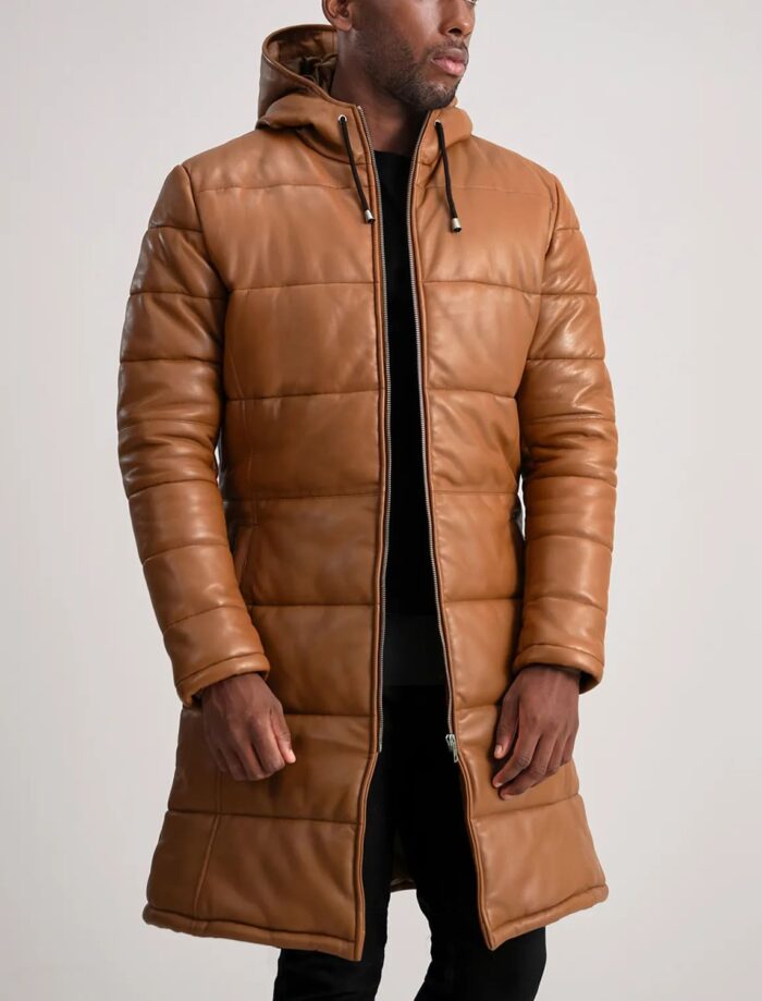 Kian Tan Hooded Leather Puffer Coat for Men