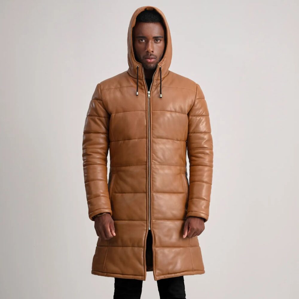 Kian Tan Hooded Leather Puffer Coat for Men