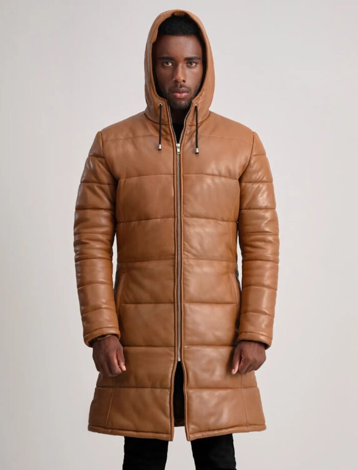 Kian Tan Hooded Leather Puffer Coat for Men