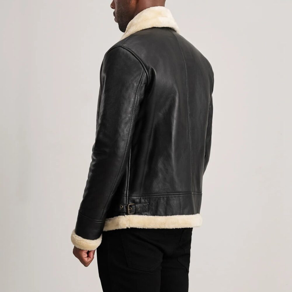 Falcon B-3 Black & Cream Leather Bomber Jacket for Men