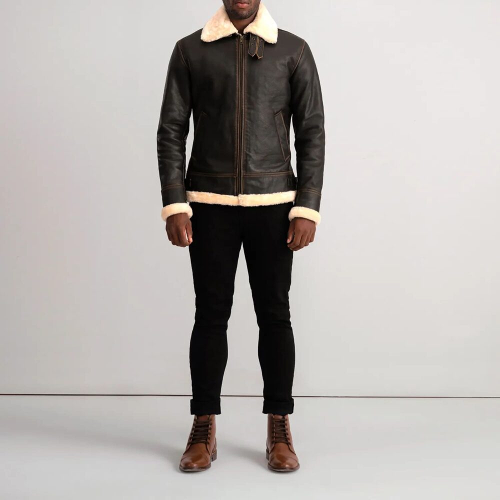 Falcon B-3 Brown & Cream Leather Bomber Jacket for Men