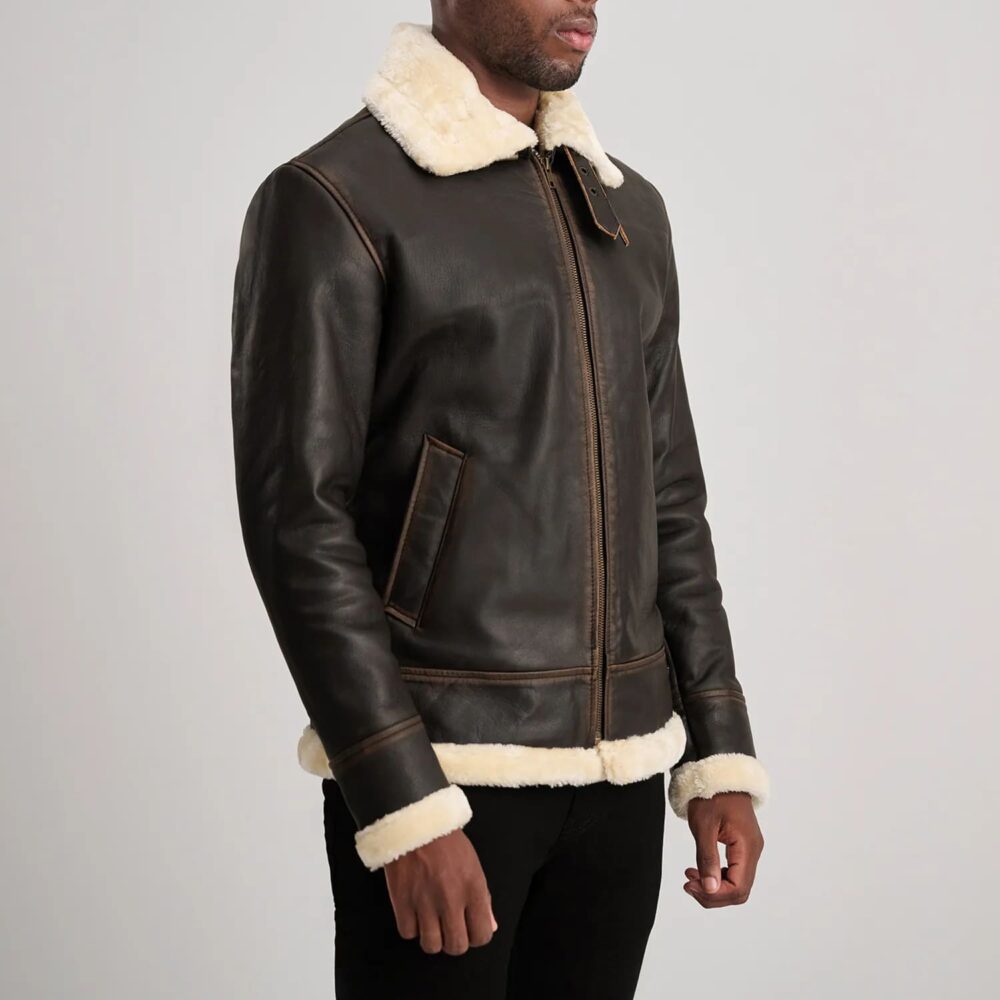 Falcon B-3 Brown & Cream Leather Bomber Jacket for Men