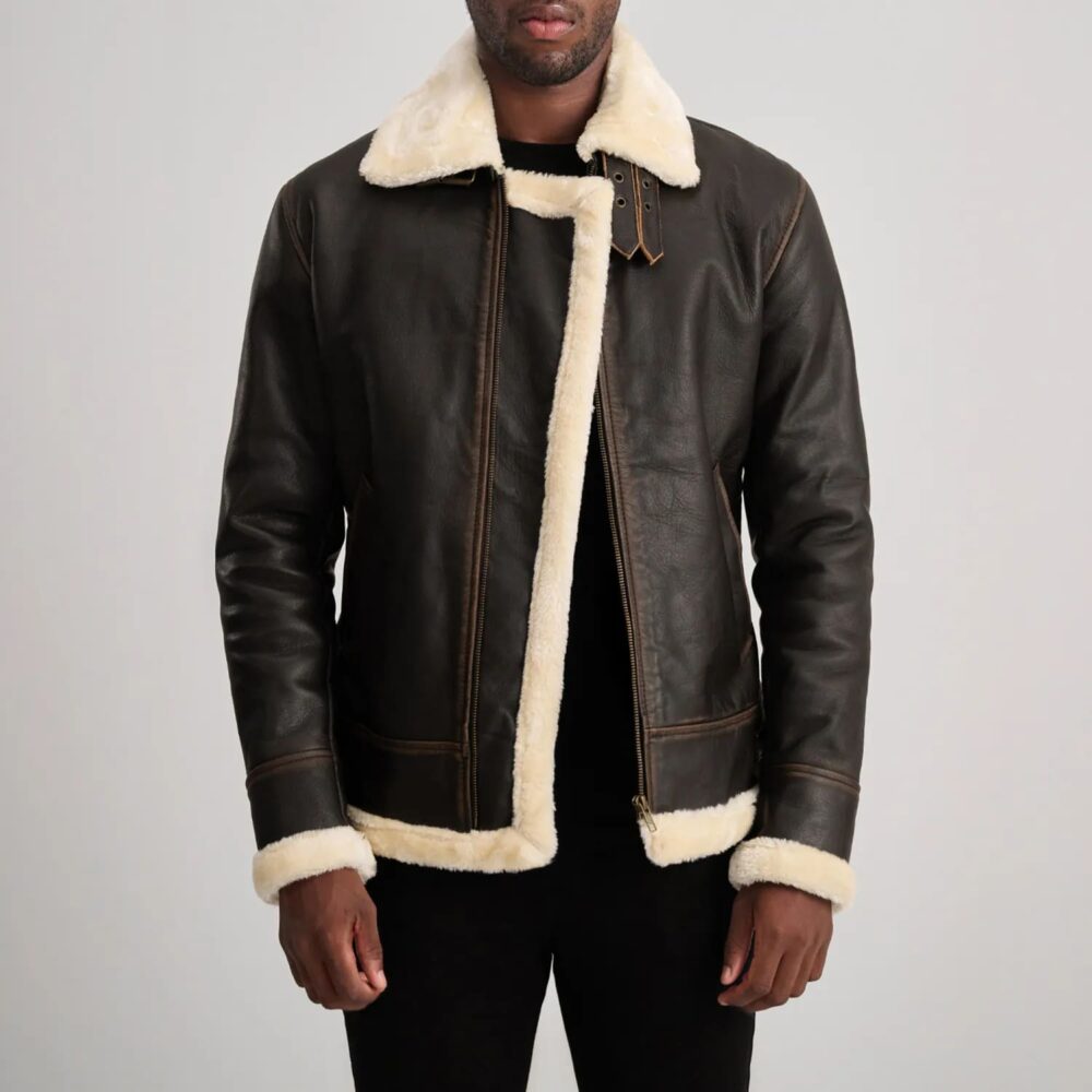 Falcon B-3 Brown & Cream Leather Bomber Jacket for Men