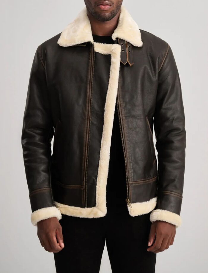 Falcon B-3 Brown & Cream Leather Bomber Jacket for Men