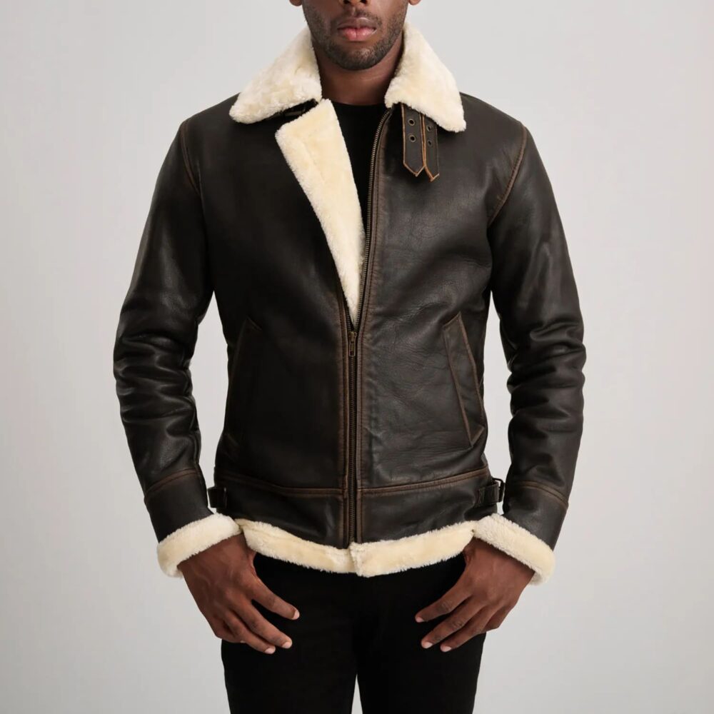 Falcon B-3 Brown & Cream Leather Bomber Jacket for Men