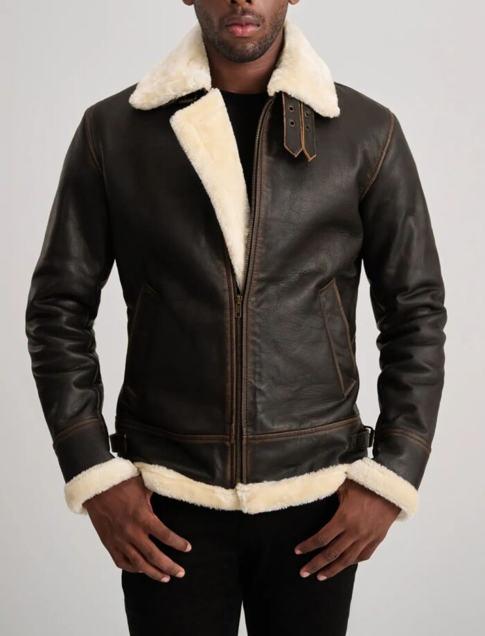 Falcon B-3 Brown & Cream Leather Bomber Jacket for Men