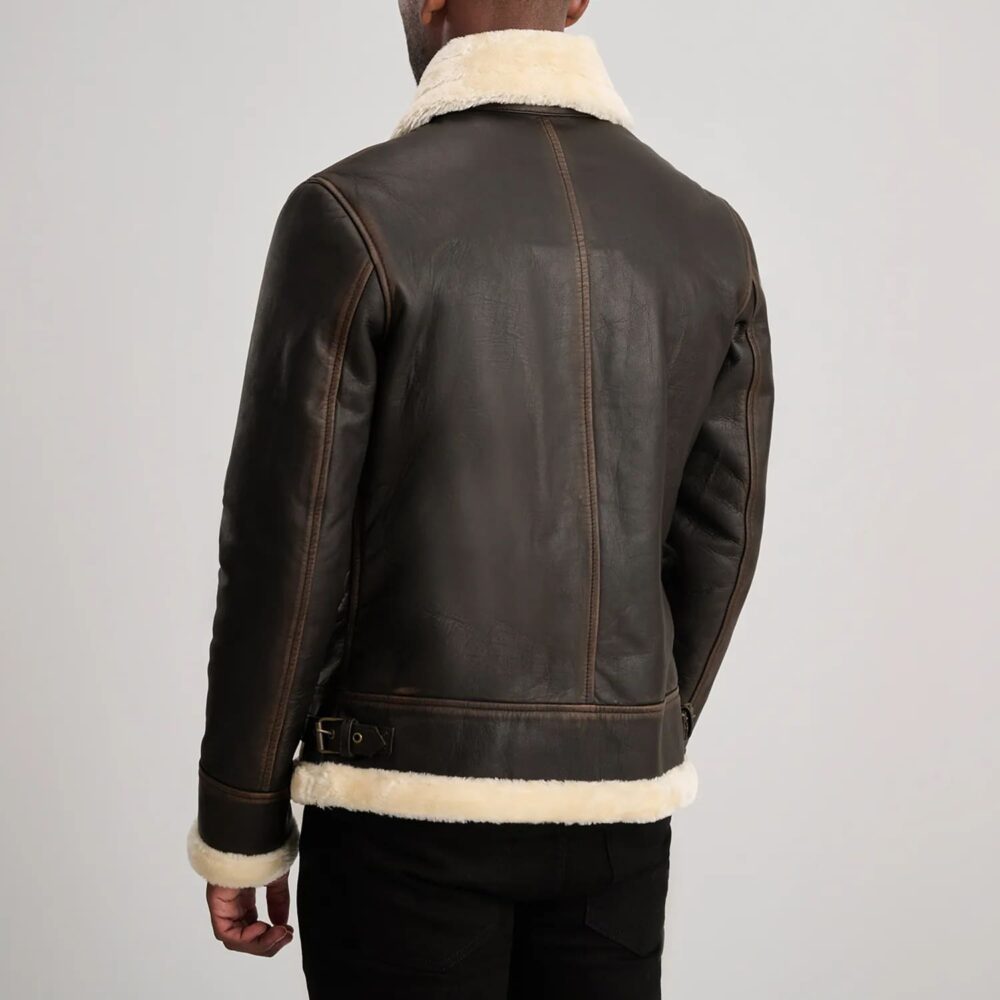 Falcon B-3 Brown & Cream Leather Bomber Jacket for Men