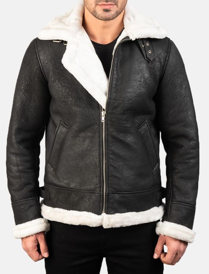 Titan Black B-3 Men's Distressed Leather Bomber Jacket