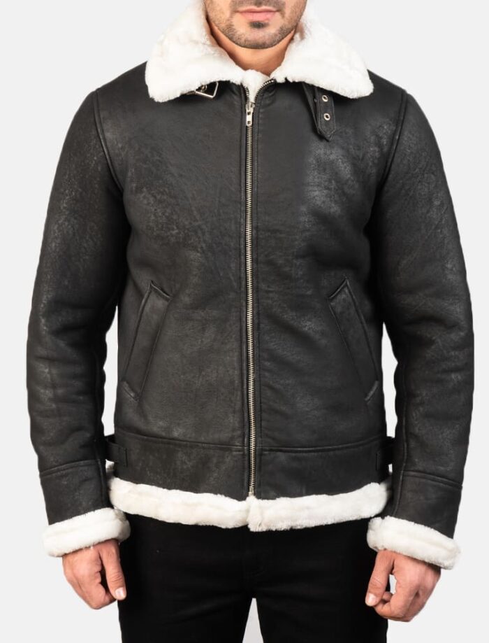 Titan Black B-3 Men's Distressed Leather Bomber Jacket