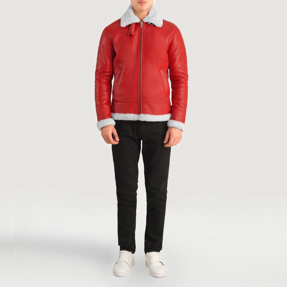 Ravon Men's Red Shearling Bomber Jacket