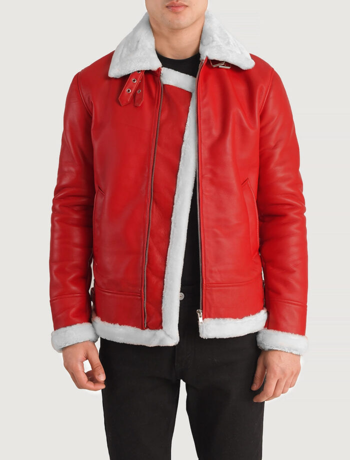 Ravon Men's Red Shearling Bomber Jacket