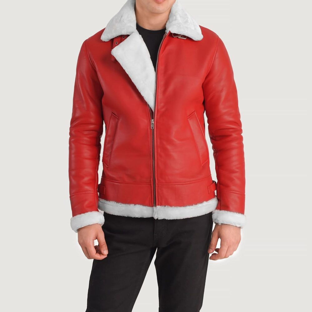 Ravon Men's Red Shearling Bomber Jacket