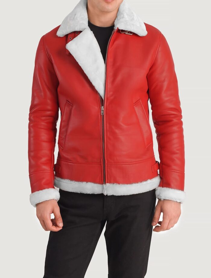 Ravon Men's Red Shearling Bomber Jacket