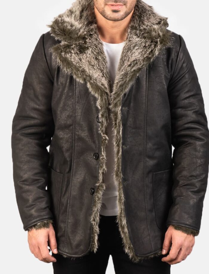 Ravenridge Men's Distressed Black Leather Coat