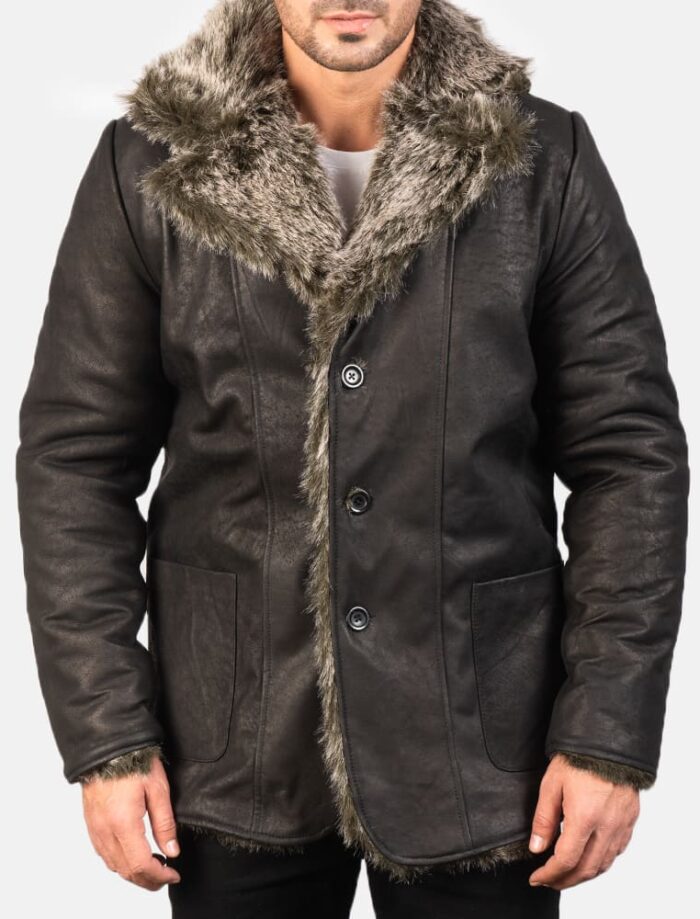 Ravenridge Men's Distressed Black Leather Coat