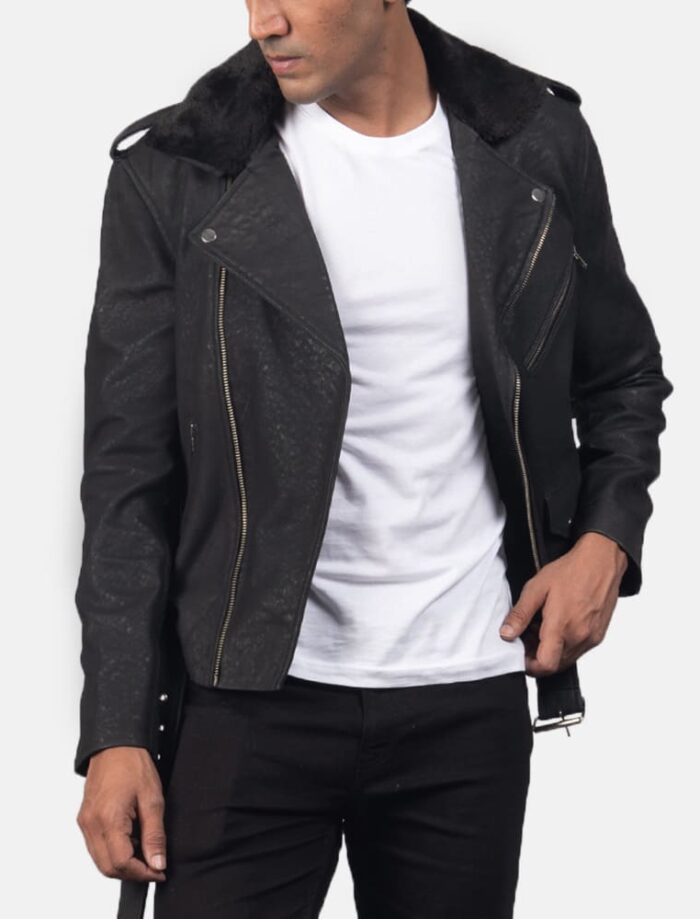 Havencroft Men's Distressed Black Leather Biker Jacket