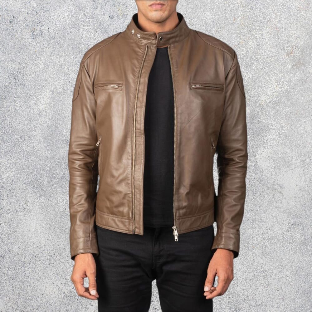 Gatsby Men's Mocha Leather Biker Jacket