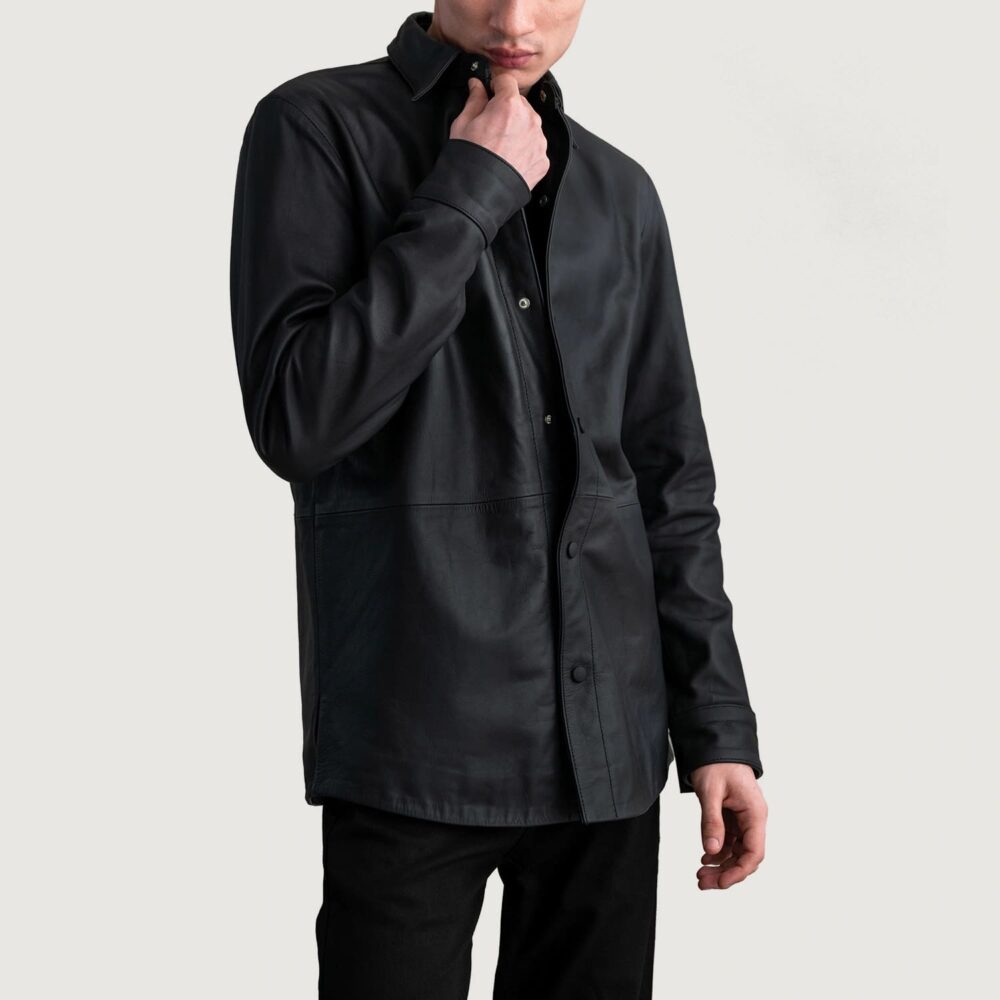 Haven Noir Men's Matte Black Leather Shirt