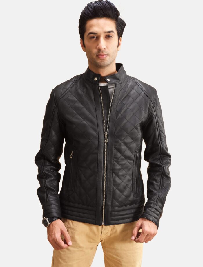 The Axel Men's Quilted Black Leather Jacket combines modern refinement with premium craftsmanship, featuring sheepskin leather and quilted detailing for a bold, stylish look.