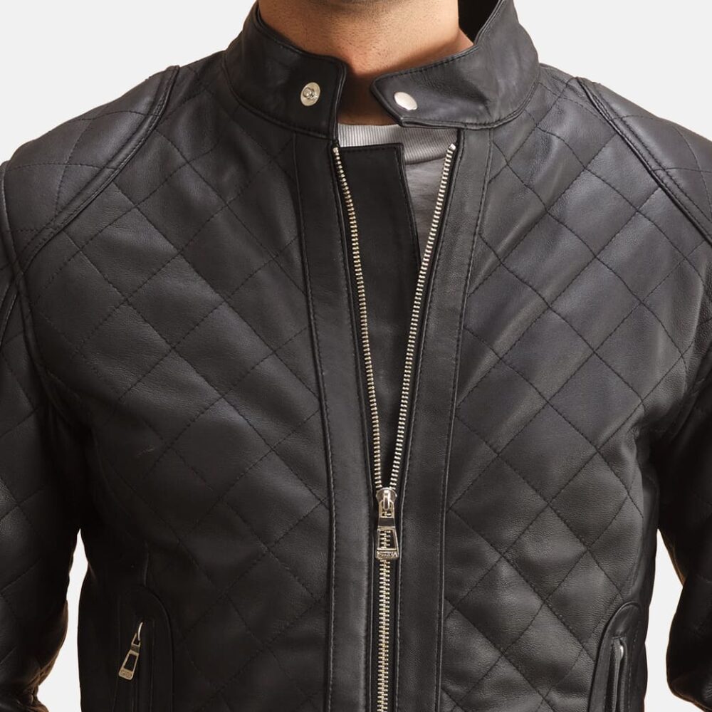 The Axel Men's Quilted Black Leather Jacket combines modern refinement with premium craftsmanship, featuring sheepskin leather and quilted detailing for a bold, stylish look.