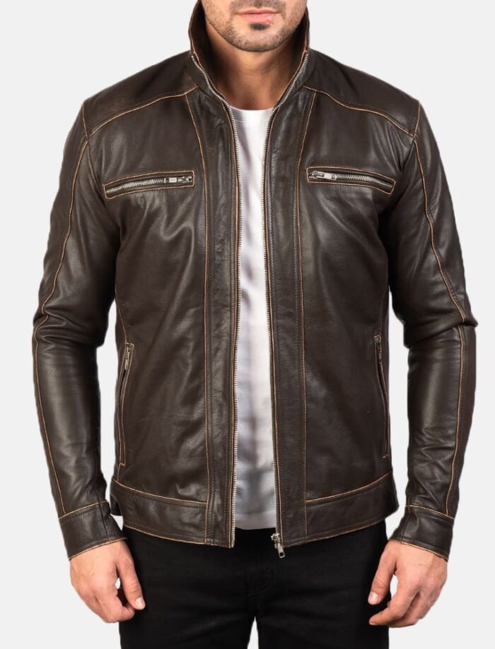 Hudson Trail Brown Leather Biker Jacket