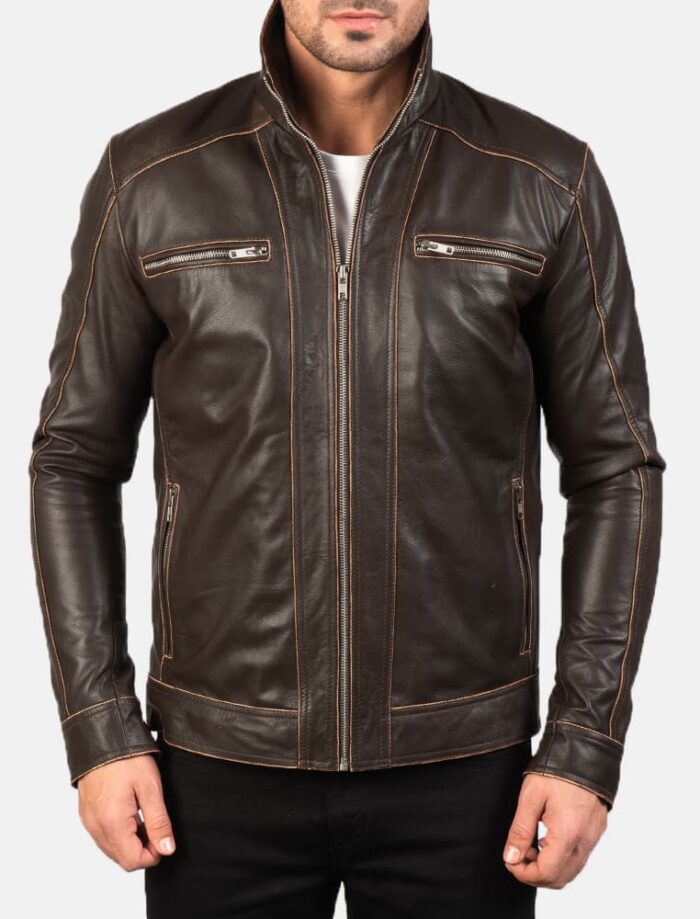 Hudson Trail Brown Leather Biker Jacket