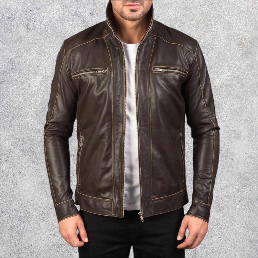Hudson Trail Brown Leather Biker Jacket