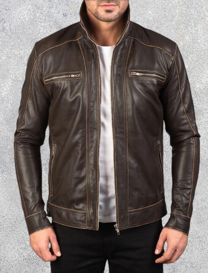 Hudson Trail Brown Leather Biker Jacket