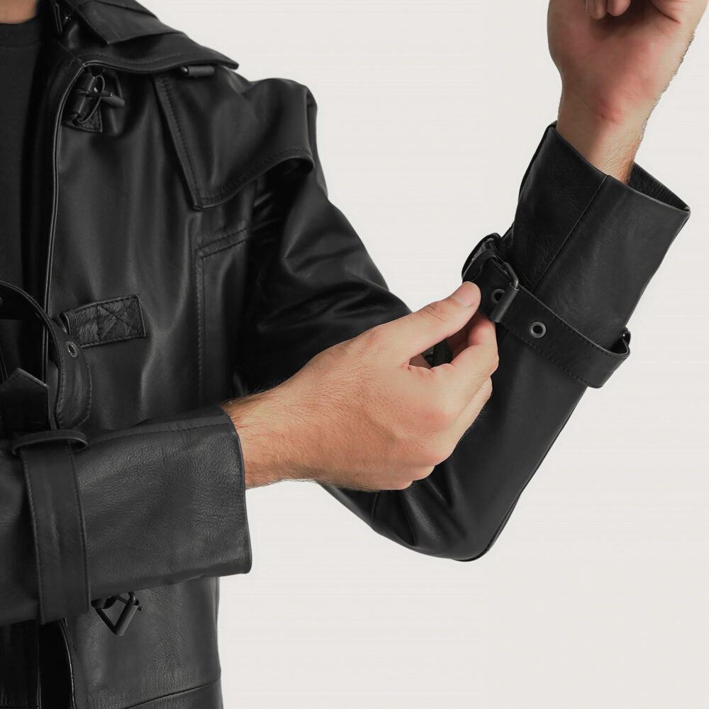 Nightshade Black Hooded Leather Trench Coat