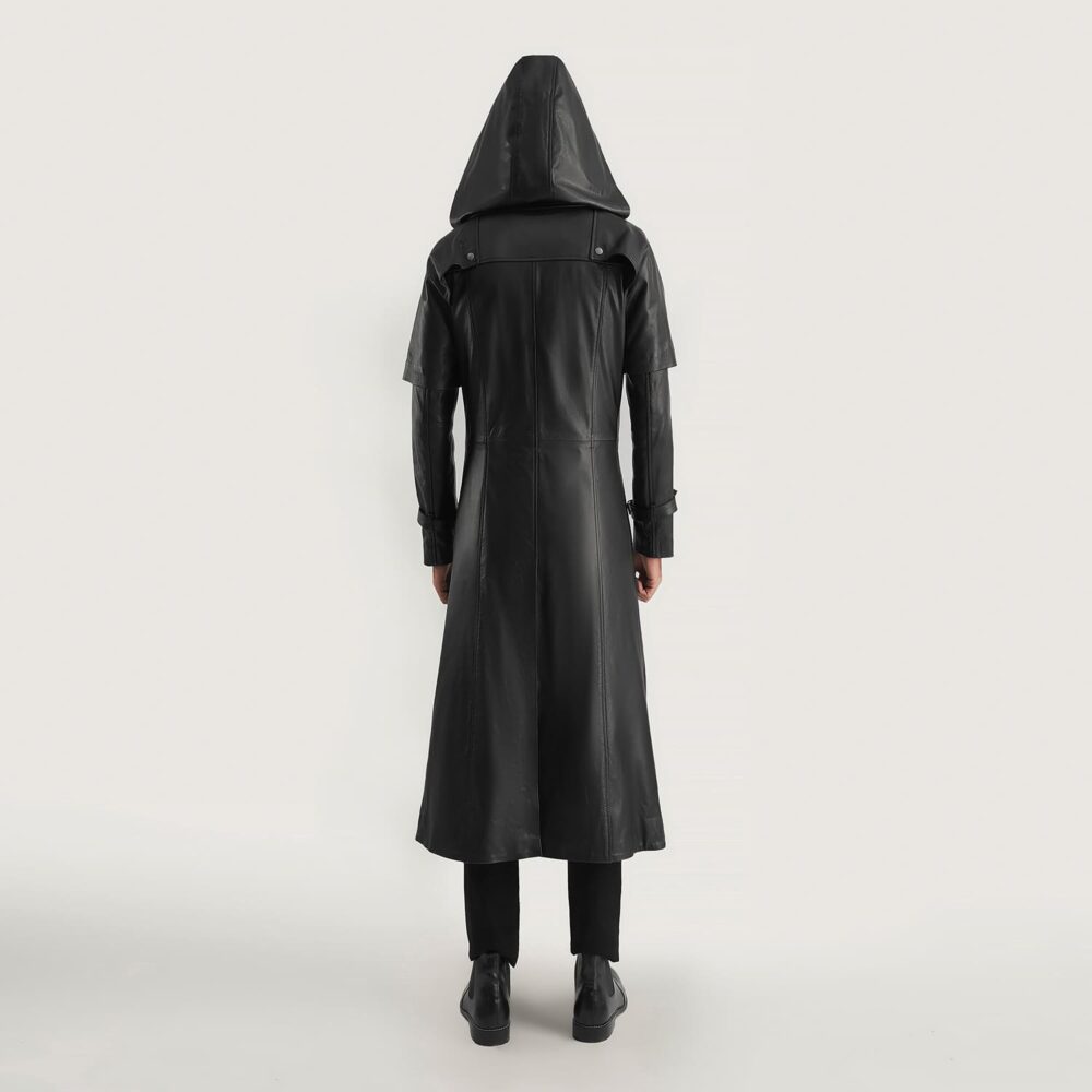 Nightshade Black Hooded Leather Trench Coat