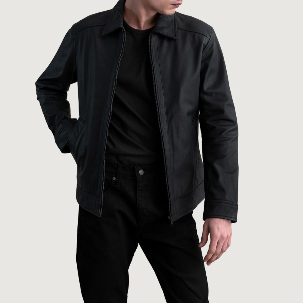 Eclipse Matte Black Leather Jacket for Men