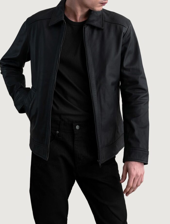 Eclipse Matte Black Leather Jacket for Men