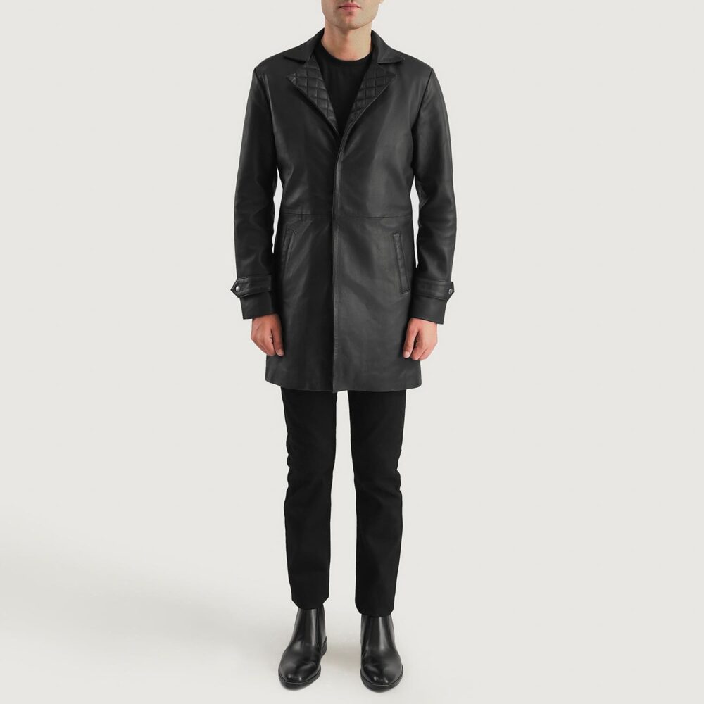 Obsidian Black Leather Coat for Men