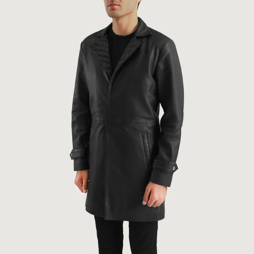 Obsidian Black Leather Coat for Men