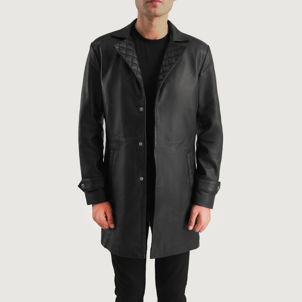 Obsidian Black Leather Coat for Men