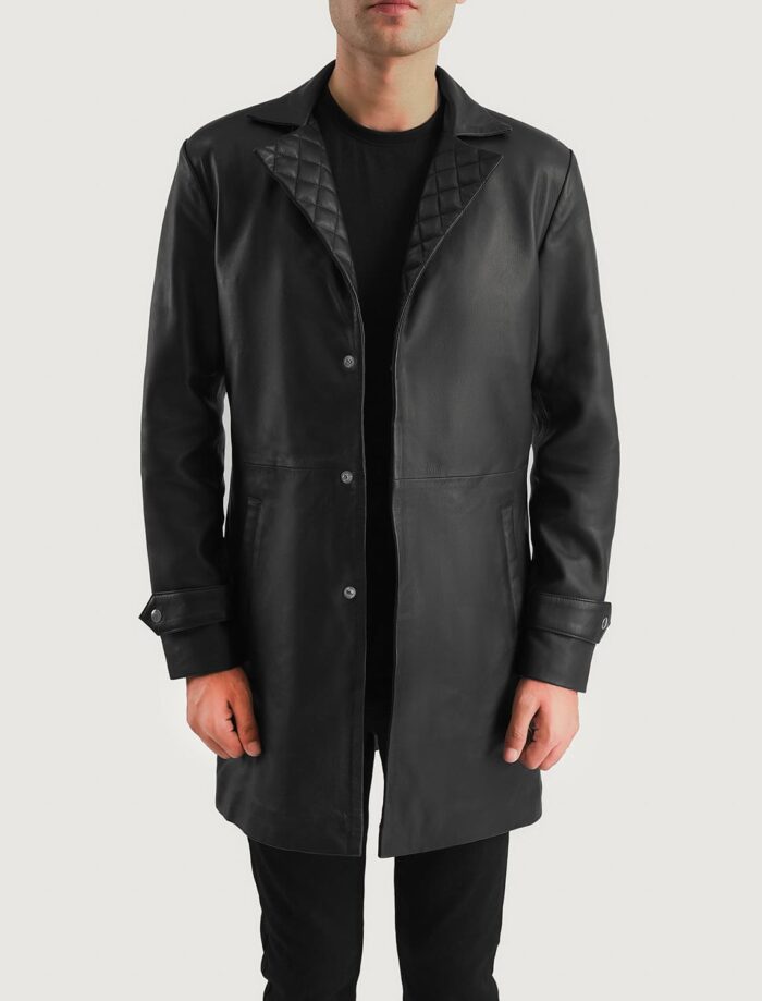 Obsidian Black Leather Coat for Men