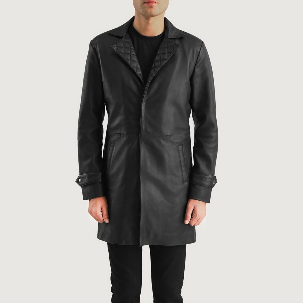 Obsidian Black Leather Coat for Men