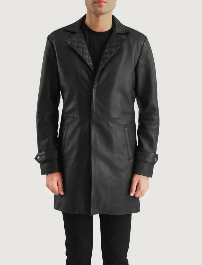 Obsidian Black Leather Coat for Men