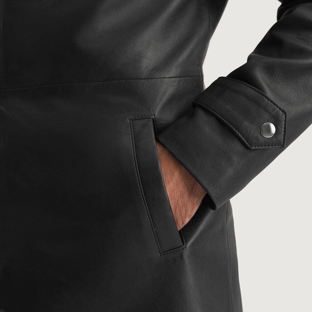 Obsidian Black Leather Coat for Men