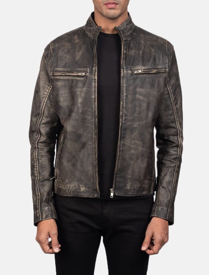 Ionic Distressed Brown Leather Motorcycle Jacket