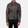 Ionic Distressed Brown Leather Motorcycle Jacket