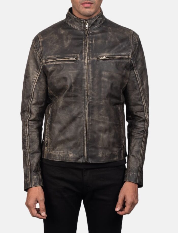 Ionic Distressed Brown Leather Motorcycle Jacket