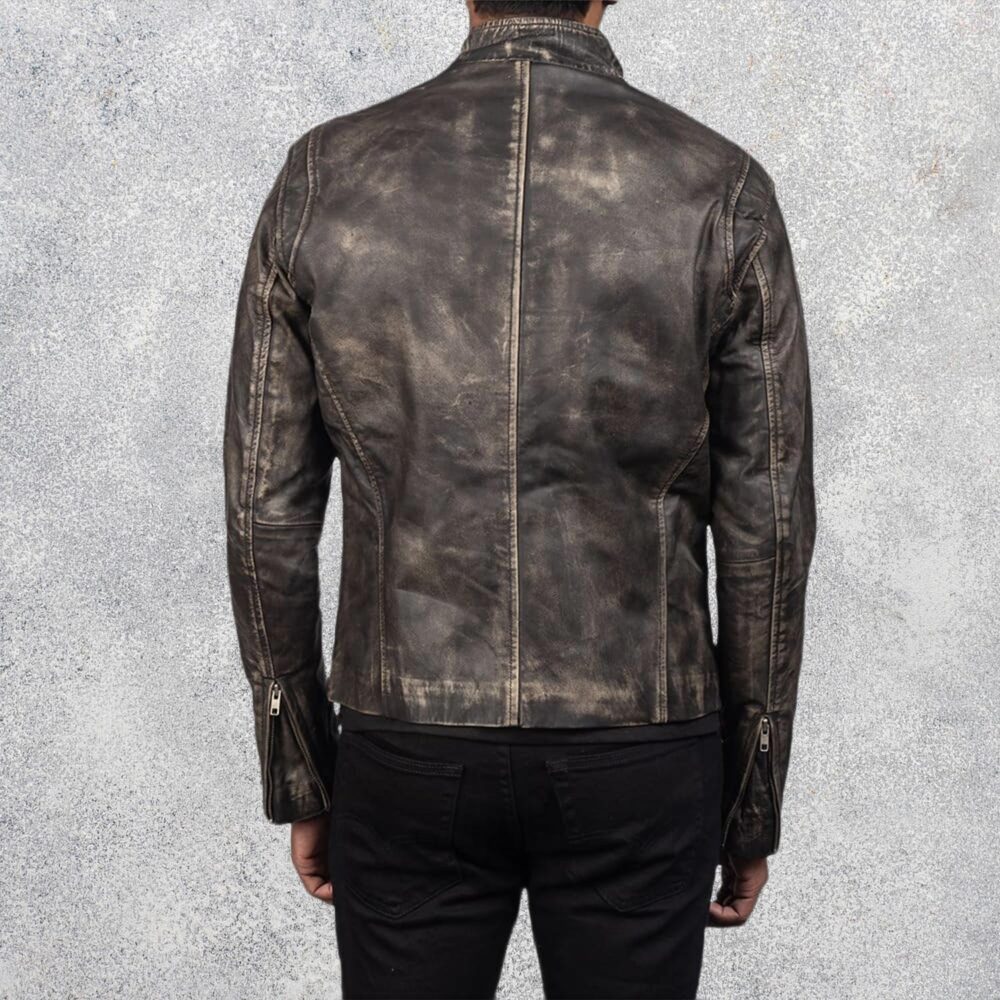 Ionic Distressed Brown Leather Motorcycle Jacket