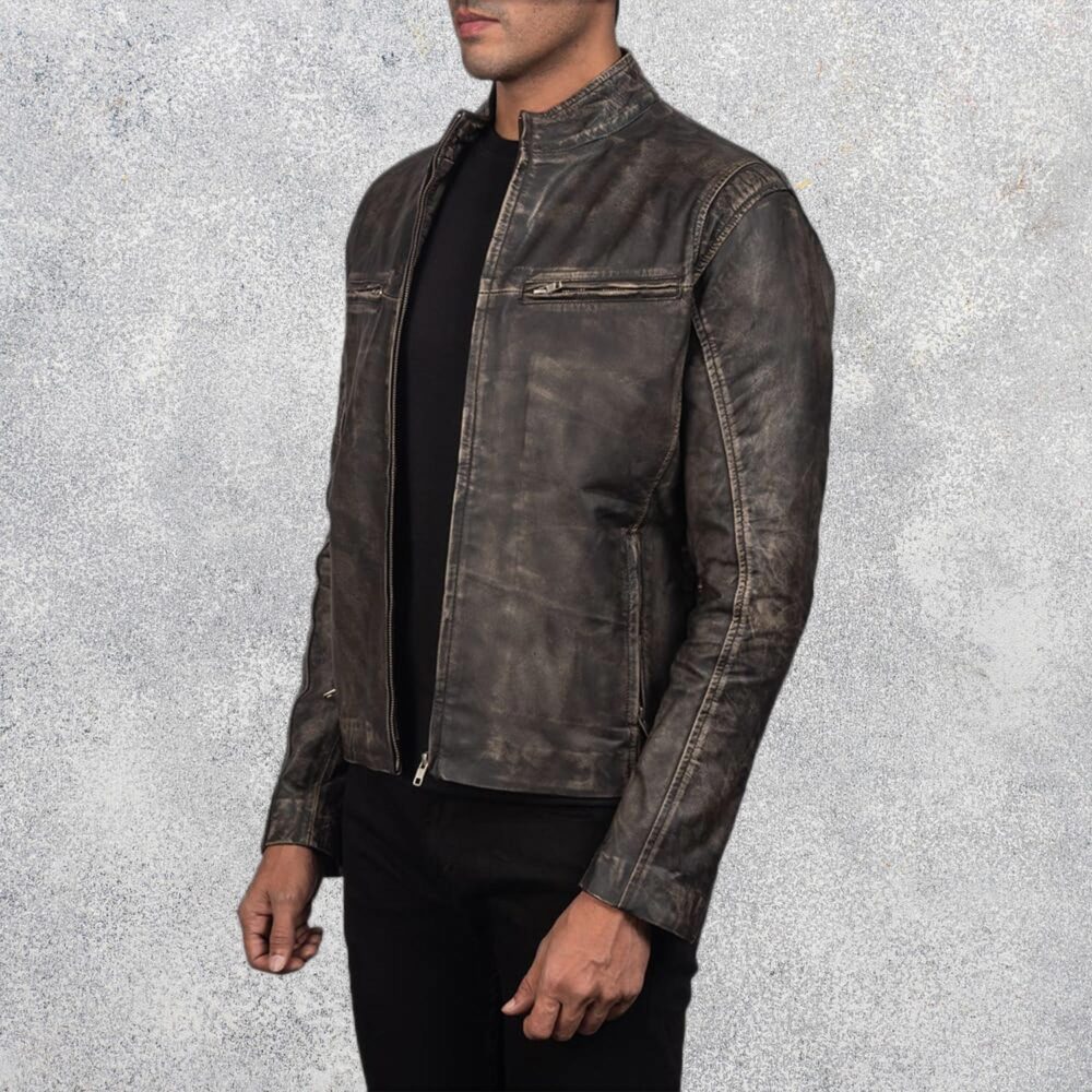 Ionic Distressed Brown Leather Motorcycle Jacket