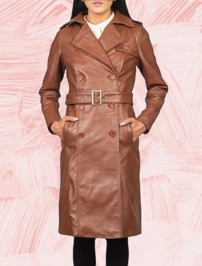 Isabella Brown Double-Breasted Leather Coat for Women