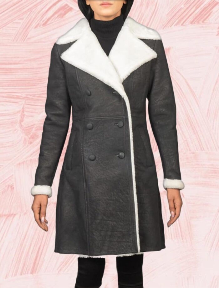 Ivy Black Double Breasted Shearling Coat for Women