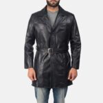 Jordane Black Leather Belted Coat