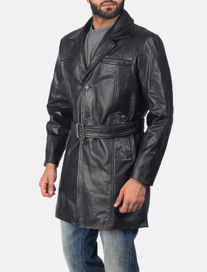 Jordane Black Leather Belted Coat