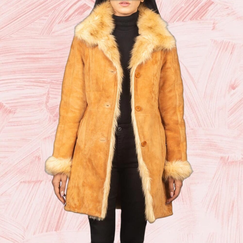 Juliette Shearling Beige Leather Coat for Women